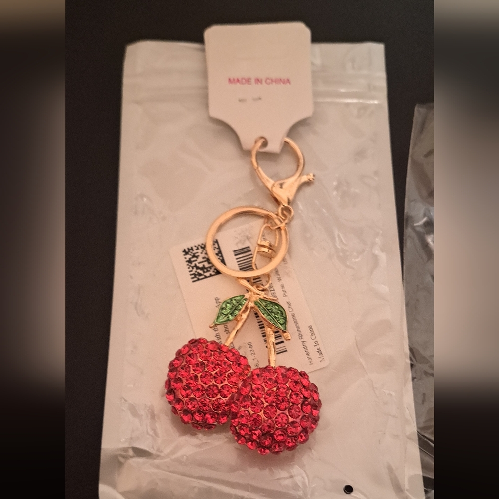 Red Cherry Keychain with Gold Accents NWT